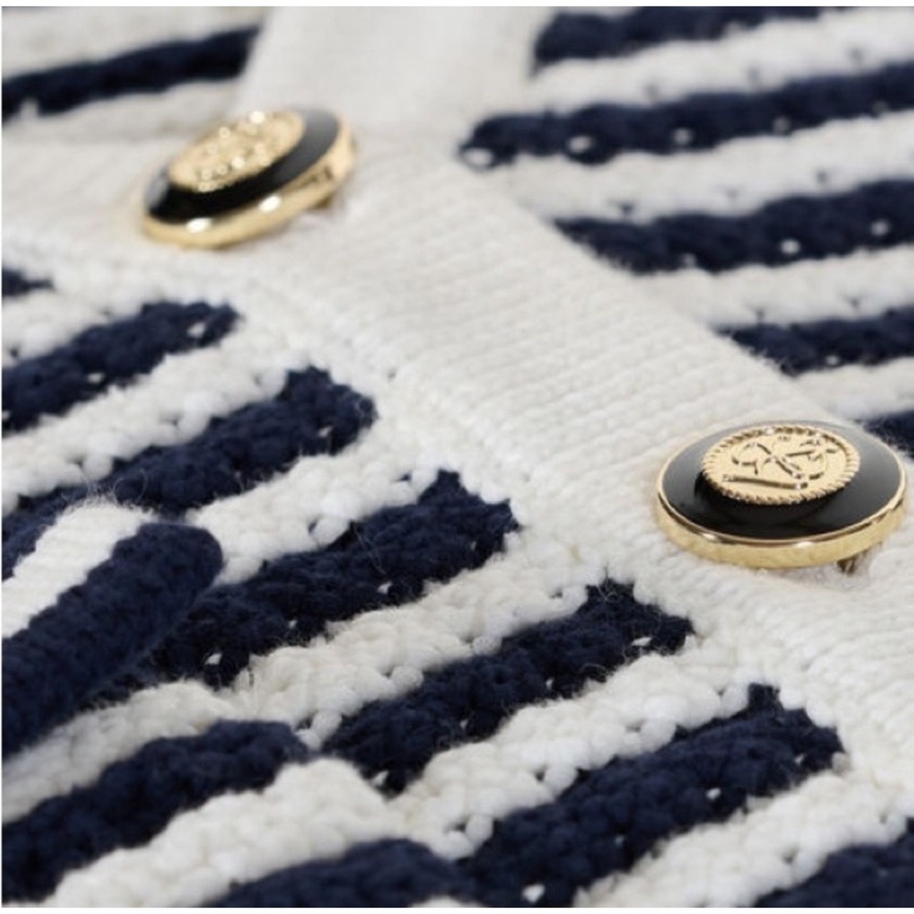 Ba&sh Gamden Navy White Striped Knit Cardigan Sweater Large Stripes Lady Chunky - Picture 3 of 9